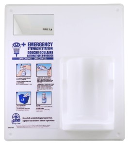 Wall-mounted kit for emergency eye wash, 1 liter.