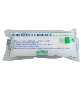 Sterile compress bandage, 6 x 6 in, sold individually.