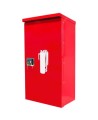 Surface-mounted outdoors steel fire cabinet for 10 lbs extinguishers.