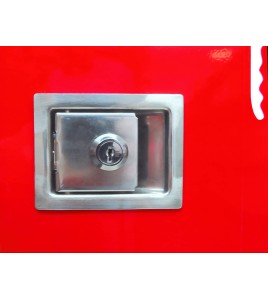 Surface-mounted outdoors steel fire cabinet for 10 lbs extinguishers.