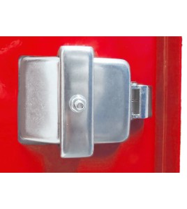 Surface-mounted outdoors steel fire cabinet for 10 lbs extinguishers.