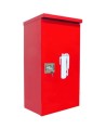 Surface-mounted outdoors steel fire cabinet for 30 lbs extinguishers.