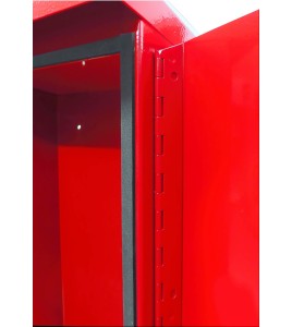 Surface-mounted outdoors steel fire cabinet for 10 lbs extinguishers.