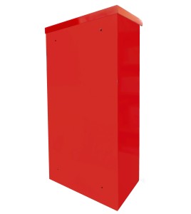 Surface-mounted outdoors steel fire cabinet for 10 lbs extinguishers.