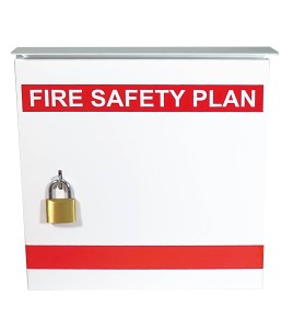 Steel box safety plan13 3/8 in W X 13 3/8 in H X 4 1/4 in. Fire safety plan box is made 18 gauge.