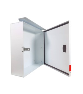 Steel box safety plan13 3/8 in W X 13 3/8 in H X 4 1/4 in. Fire safety plan box is made 18 gauge.