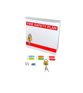 Steel box safety plan13 3/8 in W X 13 3/8 in H X 4 1/4 in. Fire safety plan box is made 18 gauge.