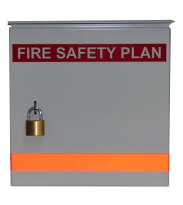 Steel box safety plan13 3/8 in W X 13 3/8 in H X 4 1/4 in. Fire safety plan box is made 18 gauge.