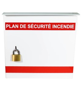 Boìte pour plan d'urgence 13 3/8 po L X 13 3/8 po H X 4 1/4 po P. Boîtier en acier sécuritaire et résistant aux intempéries. 