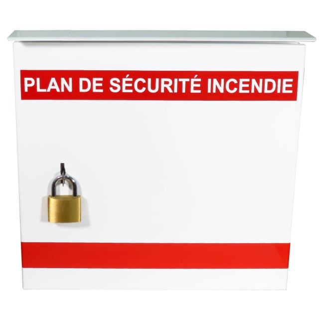 Boìte pour plan d'urgence 13 3/8 po L X 13 3/8 po H X 4 1/4 po P. Boîtier en acier sécuritaire et résistant aux intempéries. 