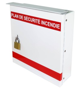 Boìte pour plan d'urgence 13 3/8 po L X 13 3/8 po H X 4 1/4 po P. Boîtier en acier sécuritaire et résistant aux intempéries. 