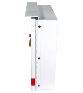 Steel box safety plan13 3/8 in W X 13 3/8 in H X 4 1/4 in. Fire safety plan box is made 18 gauge.