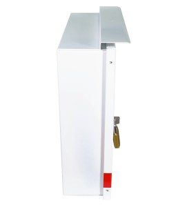 Steel box safety plan13 3/8 in W X 13 3/8 in H X 4 1/4 in. Fire safety plan box is made 18 gauge.