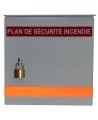 Steel box safety plan13 3/8 in W X 13 3/8 in H X 4 1/4 in. Fire safety plan box is made 18 gauge.