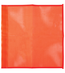 Hi-viz orange nylon traffic flags with dowel sleeve, 18 inches X 18 inches.