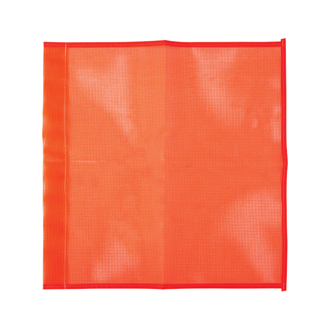 Hi-viz orange nylon traffic flags with dowel sleeve, 18 inches X 18 inches.