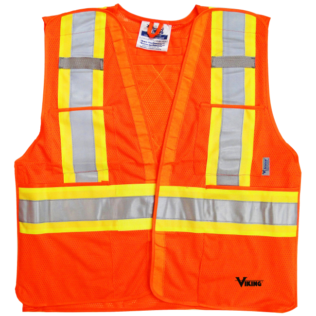 Veste de circulation orange fluo, 4 grandeurs, conforme CSA Z96-15 classe 2 niveau 2, 4 poches.