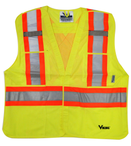 High-visibility yellow safety vest, 4 sizes, CSA Z96-15 class 2 level 2, 4 pockets.