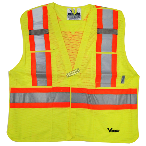 High-visibility yellow safety vest, 4 sizes, CSA Z96-15 class 2 level 2, 4 pockets.