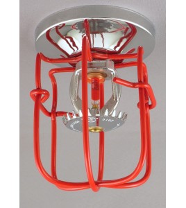 Economical sprinkler guard, made of metal with red enamel coating.