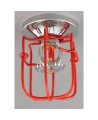 Economical sprinkler guard, made of metal with red enamel coating.