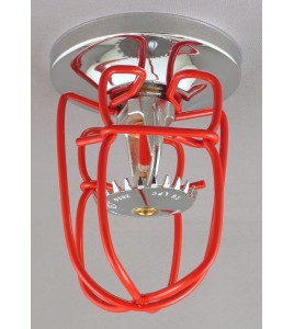 Economical sprinkler guard, made of metal with red enamel coating.