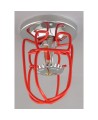 Economical sprinkler guard, made of metal with red enamel coating.