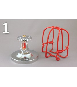 Economical sprinkler guard, made of metal with red enamel coating.