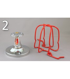 Economical sprinkler guard, made of metal with red enamel coating.