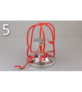 Economical sprinkler guard, made of metal with red enamel coating.