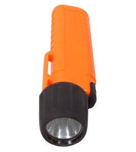 UK4AA-AS2 certified anti-explosion front switch flashlight with xenon bulb. Orange casing.