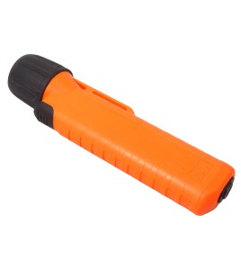 UK4AA-AS2 certified anti-explosion front switch flashlight with xenon bulb. Orange casing.