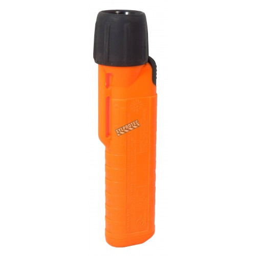 UK4AA-AS2 certified anti-explosion front switch flashlight with xenon bulb. Orange casing.