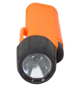 UK4AA-AS2 certified anti-explosion front switch flashlight with xenon bulb. Orange casing.