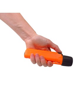 UK4AA-AS2 certified anti-explosion front switch flashlight with xenon bulb. Orange casing.