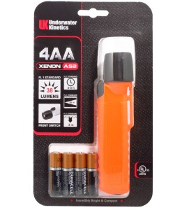 UK4AA-AS2 certified anti-explosion front switch flashlight with xenon bulb. Orange casing.