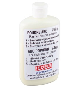 Bouteille de poudre classe ABC pour petits feux, format de poche 225 g. Pour travailleurs forestiers.