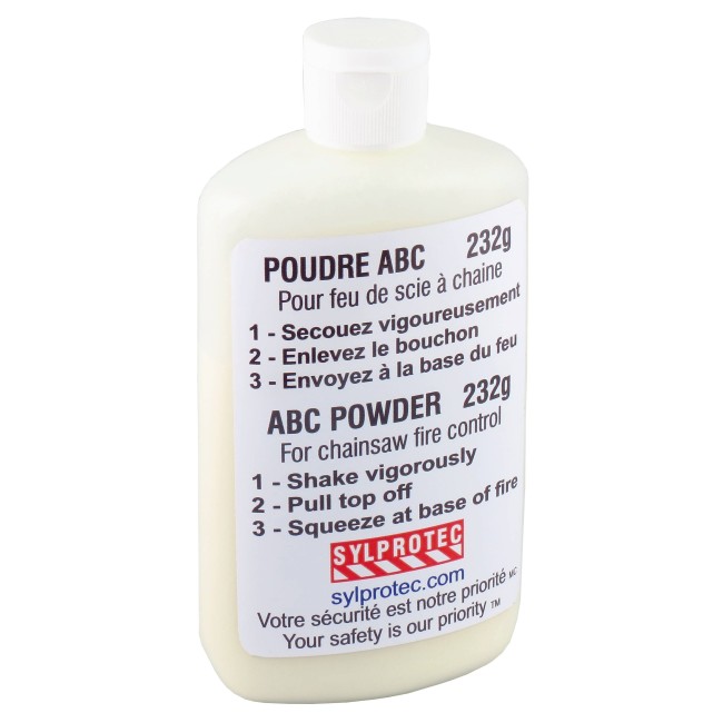 Bouteille de poudre classe ABC pour petits feux, format de poche 225 g. Pour travailleurs forestiers.