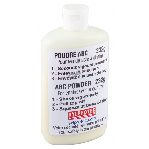 Bouteille de poudre classe ABC pour petits feux, format de poche 225 g. Pour travailleurs forestiers.