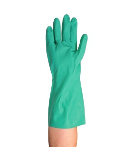 Nitrile unsupported textured & flock-lined safety glove for chemical protection. 13 in long and 11 mils thick.