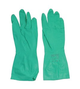 Nitrile unsupported textured & flock-lined safety glove for chemical protection. 13 in long and 11 mils thick.