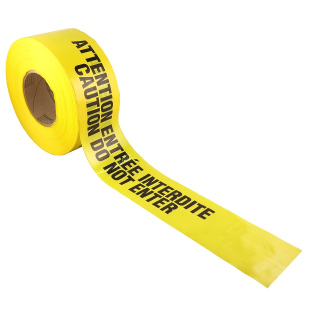 Bilingual yellow barricade tape, CAUTION DO NOT ENTER, 3 po X 1000 ft.