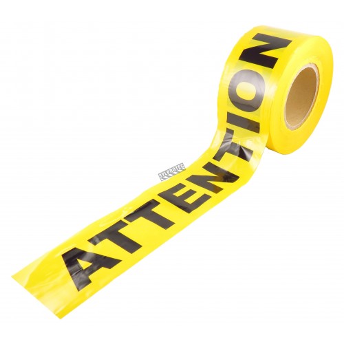 Yellow barricade tape, ATTENTION, 3 in X 1000 ft.