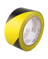 Striped adhesive warning tape, black and yellow 2 in X 48 ft,  (50 mm x 16 m). 