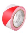 Striped warning adhesive tape, red and white 2 in X 48 ft (50 mm X 16 m). 