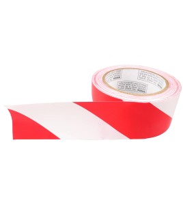 Striped warning adhesive tape, red and white 2 in X 48 ft (50 mm X 16 m). 