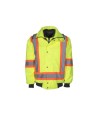 High-visibility 6-in-1 winter coat, fluorescent yellow with retroreflective stripes, CSA Z96-15 Class 2 Level 2.