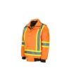 High-visibility 6-in-1 winter coat, fluorescent orange with retroreflective stripes, CSA Z96-15 Class 2 Level 2.