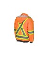 High-visibility 6-in-1 winter coat, fluorescent orange with retroreflective stripes, CSA Z96-15 Class 2 Level 2.