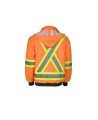 High-visibility 6-in-1 winter coat, fluorescent orange with retroreflective stripes, CSA Z96-15 Class 2 Level 2.